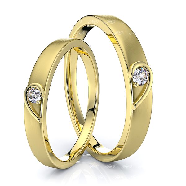 0.10 Carat 4mm Matching Heart His and Hers Diamond Wedding Band Set