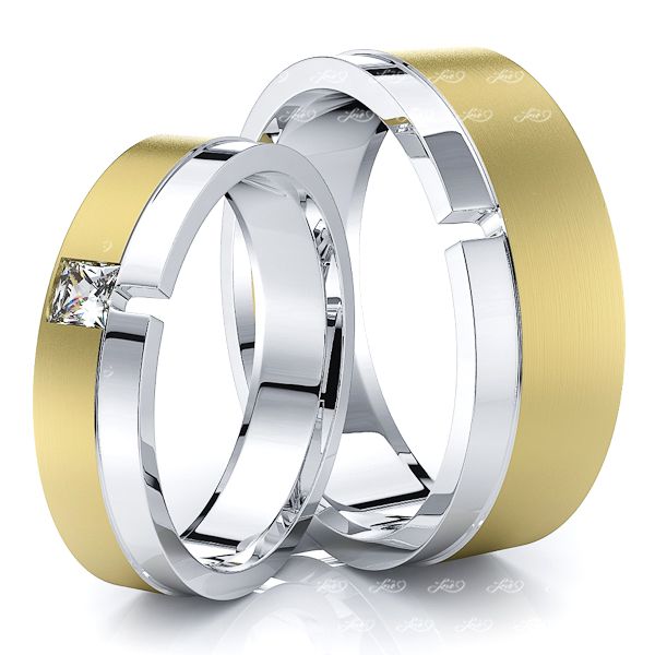 0.15 Carat Single Step Edge 7mm His and 5mm Hers Wedding Band Set