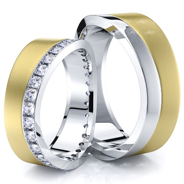0.80 Carat Wavy Shaped Edge 7mm His and Hers Diamond Wedding Ring Set