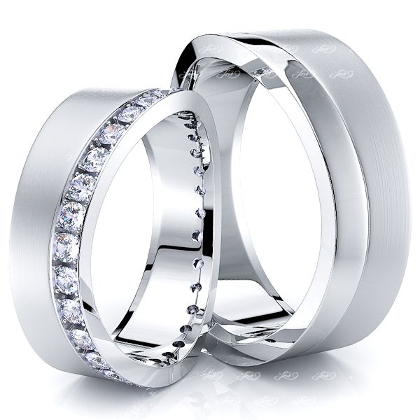 0.80 Carat Wavy Shaped Edge 7mm His and Hers Diamond Wedding Ring Set