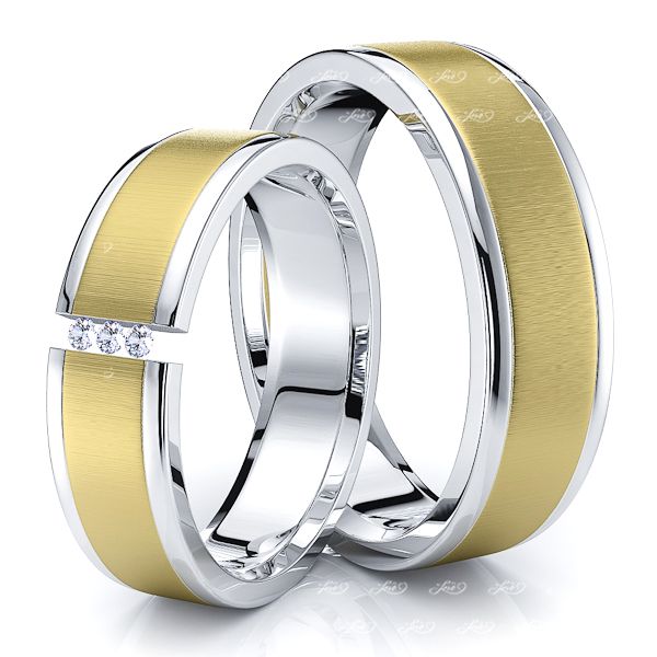0.05 Carat Modern Design 6mm His and Hers Diamond Wedding Ring Set