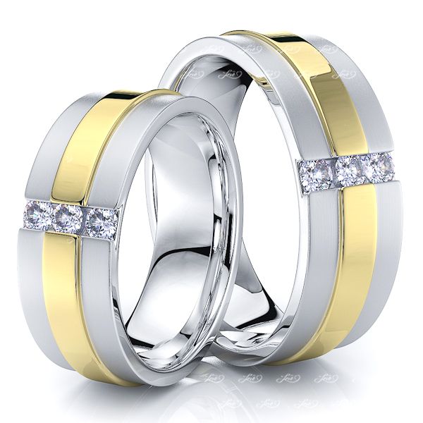 0.24 Carat 7.5mm Raised Center His and Hers Diamond Wedding Ring Set