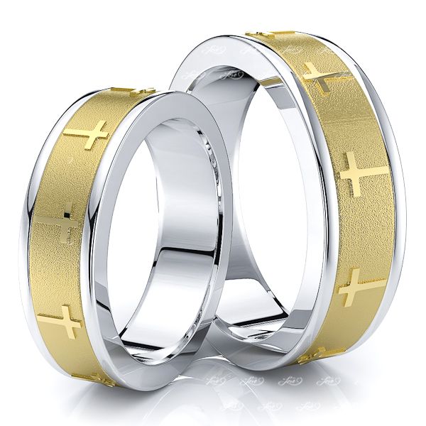 6mm Cross Religious Matching His and Hers Wedding Ring Set