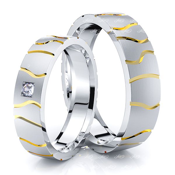0.03 Carat 5mm Striped Design His and Hers Diamond Wedding Band Set