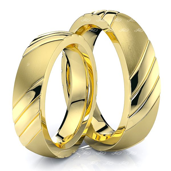 5mm Triple Diagonal Cut Matching His and Hers Wedding Band Set