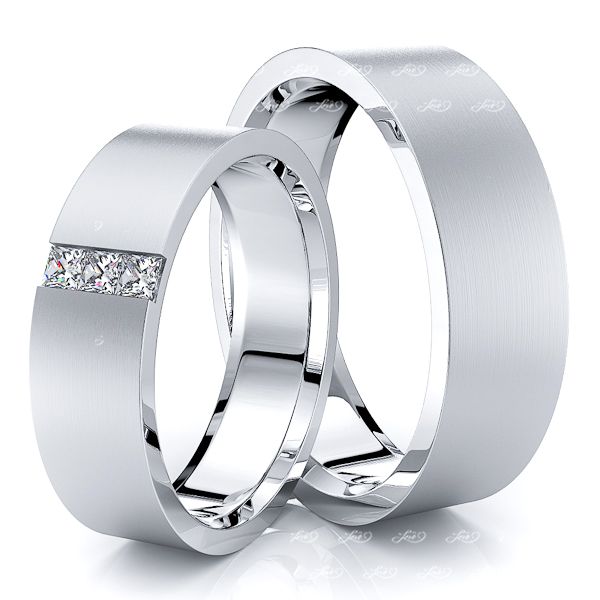 0.15 Carat Princess Cut Flat 6mm His and Hers Diamond Wedding Band