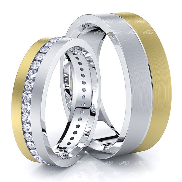 0.60 Carat Flat 7mm His and 5mm Hers Diamond Wedding Ring Set
