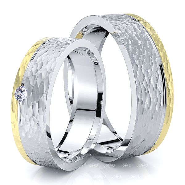 0.05 Carat 6mm Off Center His and Hers Diamond Wedding Ring Set