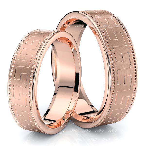6mm Greek Key Couples Matching His and Hers Wedding Band Set