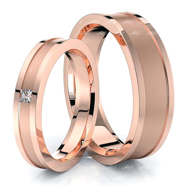 0.05 Carat Raised Edge 6mm His and 4mm Hers Diamond Wedding Band Set