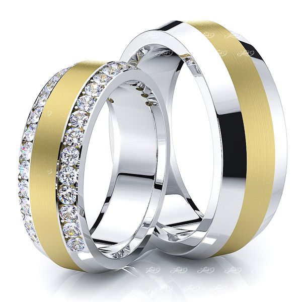 0.72 Carat Designer Elegant 7mm His and Hers Diamond Wedding Band Set
