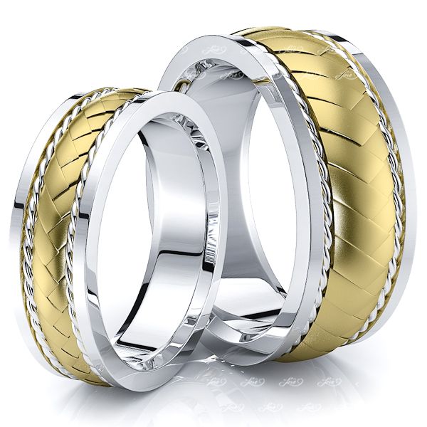 Twist Braided Matching 8mm His and 6mm Hers Wedding Band Set
