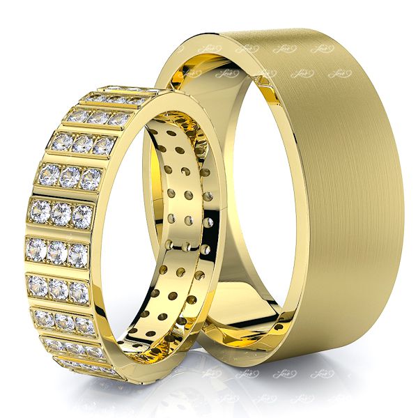 1.17 Carat Fancy Designer 7mm His and 5mm Hers Diamond Wedding Ring Set