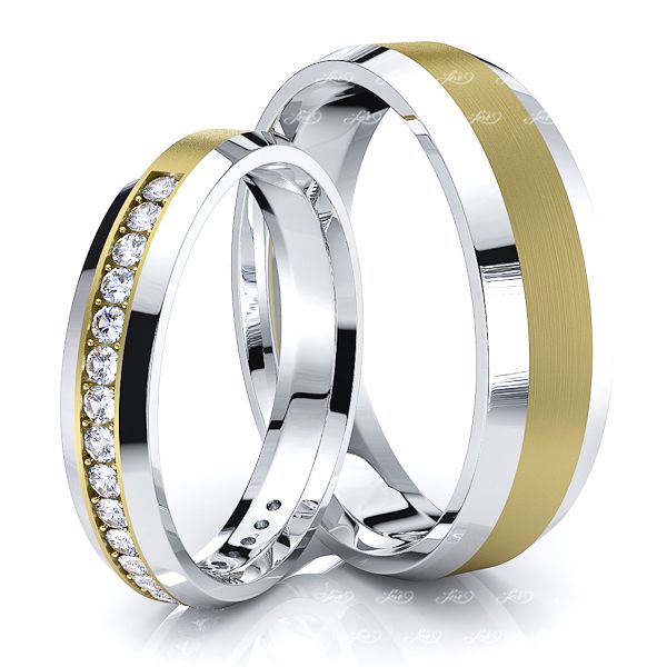 0.40 Carat Beveled Edge 6mm His and 4mm Hers Diamond Wedding Ring Set