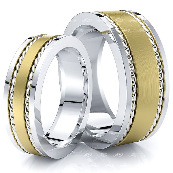 Twist Rope Matching 8mm His and 6mm Hers Wedding Ring Set