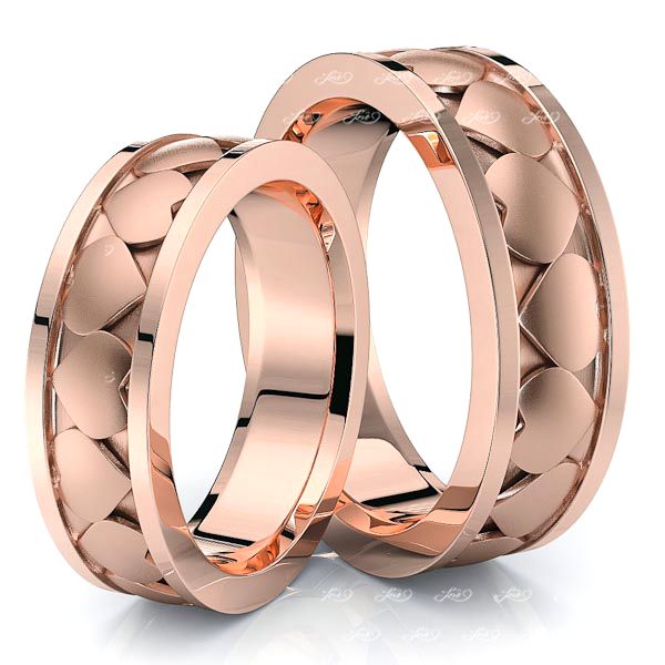 Exclusive Heart Design Matching 6mm His and Hers Wedding Ring Set