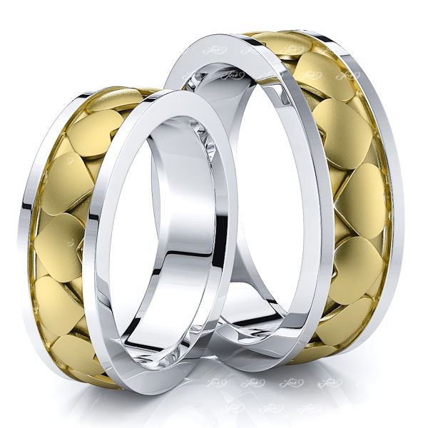 Exclusive Heart Design Matching 6mm His and Hers Wedding Ring Set