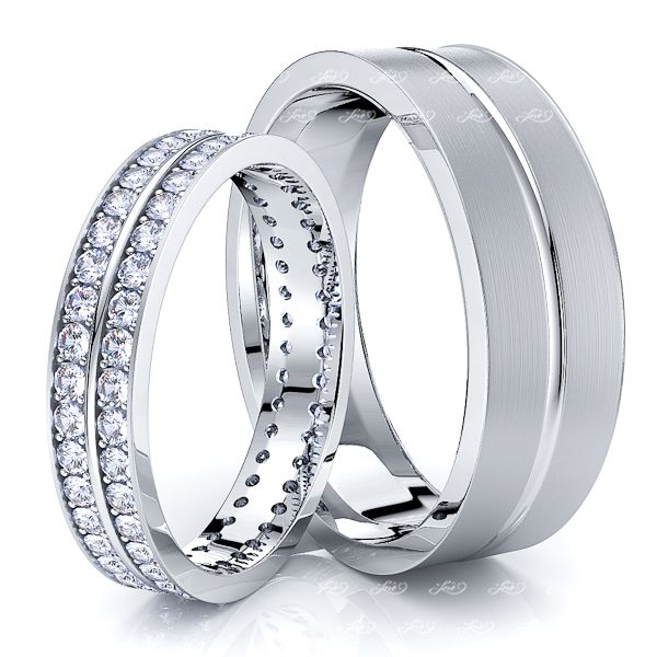 1.20 Carat Basic Carved 6mm His and 4mm Hers Diamond Wedding Band Set