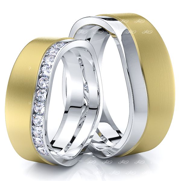 0.24 Carat Wavy Split 7mm His and Hers Diamond Wedding Band Set