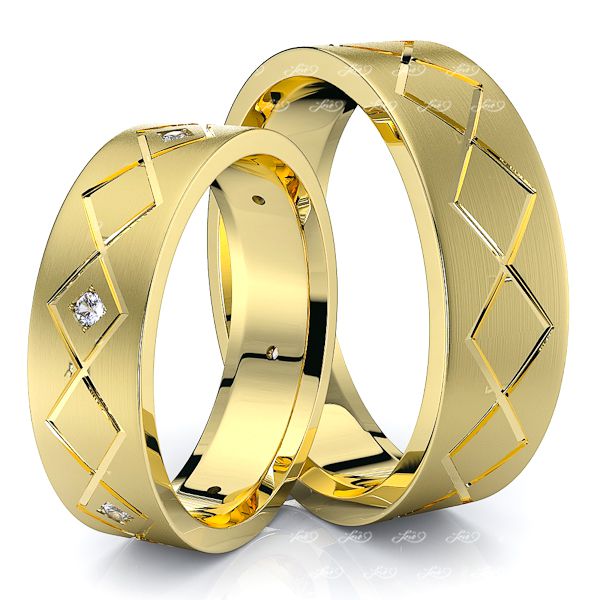 0.09 Carat Zig-Zag Design 6mm His and Hers Diamond Wedding Ring Set