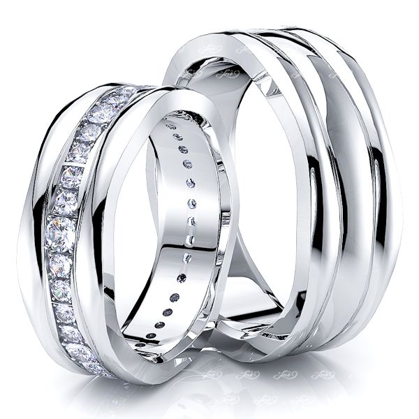0.70 Carat Fancy Wave Design 7mm His and Hers Diamond Wedding Ring Set