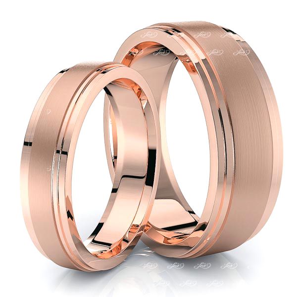Chic Double Step Edge Matching 7mm His and 5mm Hers Wedding Band Set