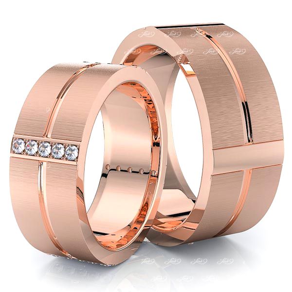 0.30 Carat Unique Modern 7mm His and Hers Diamond Wedding Ring Set