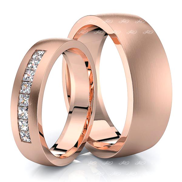 0.48 Carat Princess Cut 7mm His and 5mm Hers Diamond Wedding Band Set