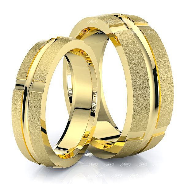 Contemporary Beveled Matching 7mm His and 5mm Hers Wedding Band Set