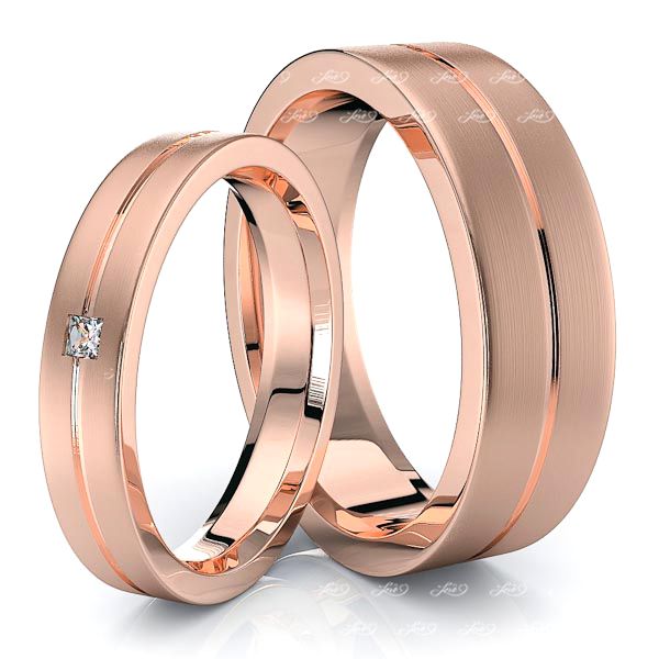0.05 Carat Elegant Basic 6mm His and 4mm Hers Diamond Wedding Ring Set