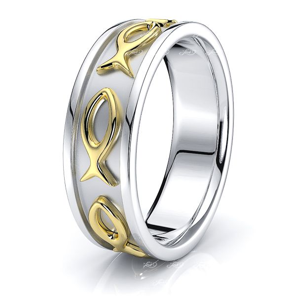 Eli Jesus Fish Motif Mens Wedding Ring