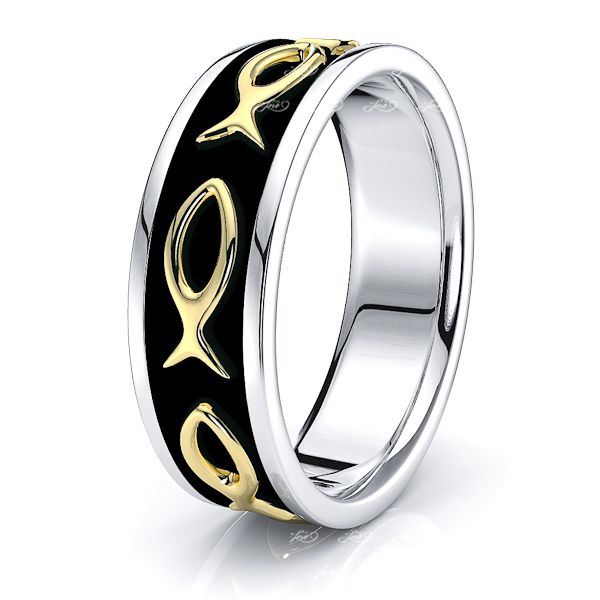 Atticus Jesus Fish Motif Mens Wedding Band