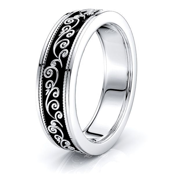 Ayla Solid 6.5mm Floral Mens Wedding Ring