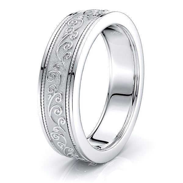 Solid 6.5mm Antique Floral Womens Wedding Band