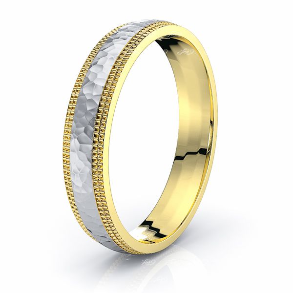 Solid Double Milgrain Comfort Fit Mens Wedding Ring - Two-Tone Gold (White-Yellow)