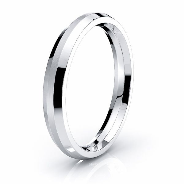 Solid Beveled Edge Comfort Fit Mens Wedding Ring - Two-Tone Gold (Yellow-White)