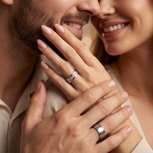0.60 Carat Stylish 7mm His and 5mm Hers Diamond Wedding Ring Set