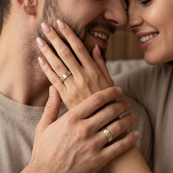 Popular Contemporary Matching 5mm His and Hers Wedding Band Set