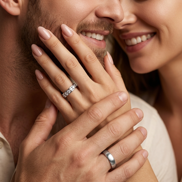 0.56 Carat Exquisite Classic 6mm His and 4mm Hers Diamond Wedding Ring Set