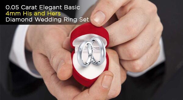 0.05 Carat Elegant Basic 4mm His and Hers Diamond Wedding Ring Set