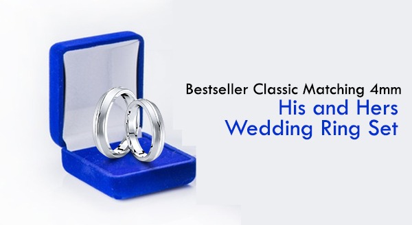 Bestseller Classic Matching 4mm His and Hers Wedding Ring Set