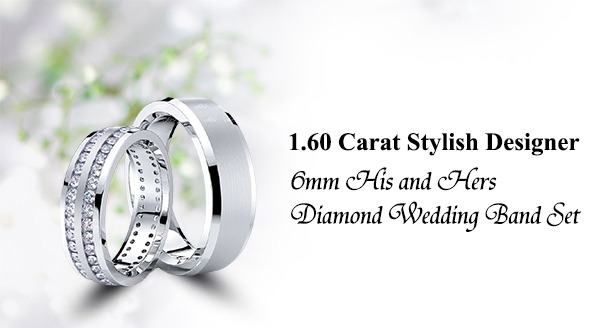 1.60 Carat Stylish Designer 6mm His and Hers Diamond Wedding Band Set