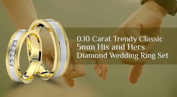 0.10 Carat Trendy Classic 5mm His and Hers Diamond Wedding Ring Set