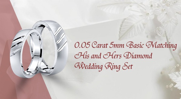 0.05 Carat 5mm Basic Matching His and Hers Diamond Wedding Ring Set