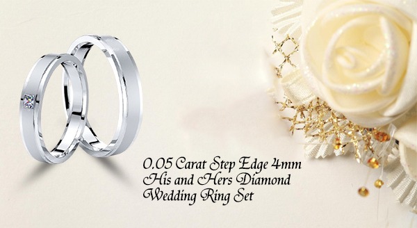 0.05 Carat Step Edge 4mm His and Hers Diamond Wedding Ring Set