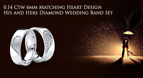 0.14 Ctw 6mm Matching Heart Design His and Hers Diamond Wedding Band Set