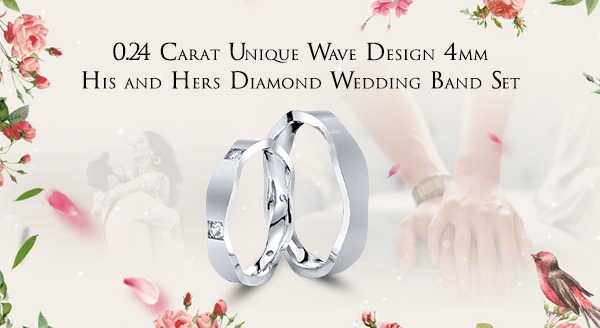 0.24 Carat Unique Wave Design 4mm His and Hers Diamond Wedding Band Set