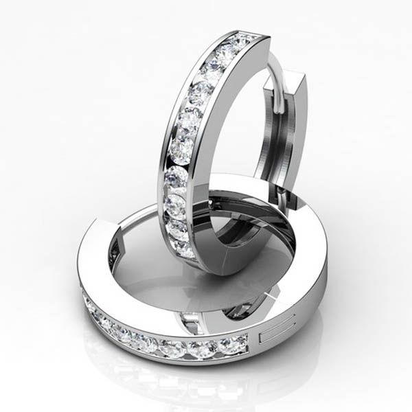 Channel Set Diamond Hoop Earrings