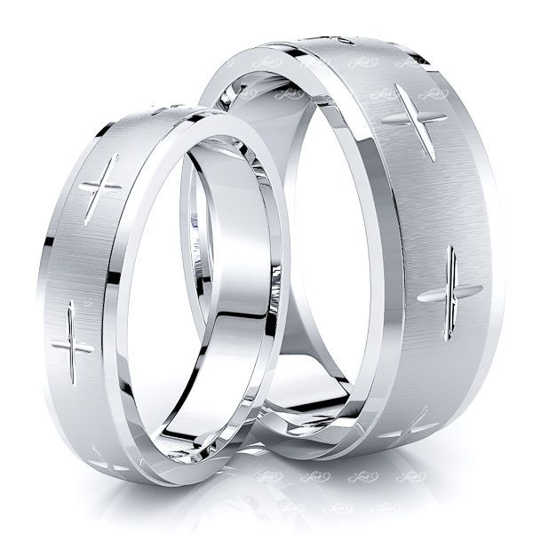 Exquisite Cross Matching 7mm His and 5mm Hers Wedding Band Set