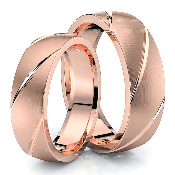 Diagonal Grooved Matching 6mm His and Hers Wedding Ring Set